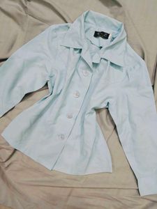 Light Blue Button-Up Collared Top