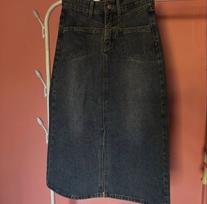 Denim Midi Skirt with Split