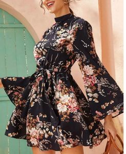 Floral Backless Bell Sleeve Mini Dress