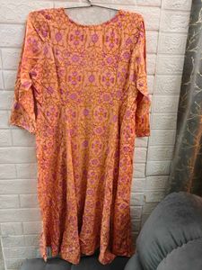 Peach Floral front open anarkali Kurta