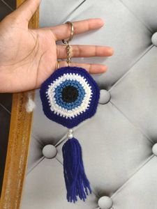 Crocheted Evil Eye Keychain Tassel Charm