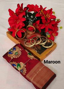 Elegant Maroon Embroidered Saree Zaree Patta