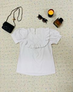 Chic White Ruffled Short Sleeve Top