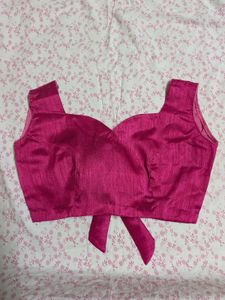 Saree With Readymade Pink Tie-Back Blouse