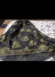 Black &amp; Gold Elephant Print Ethnic Skirt