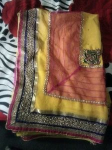 Yellow Embroidered Saree