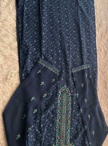 Navy Blue Embroidered Kurta Set