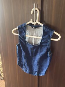 Blue Denim Square Neck Crop Top
