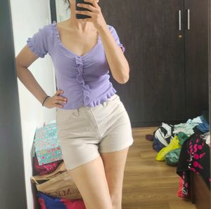 Cute Fitted Purple Crop Top
