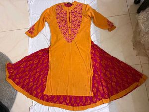 Layered Orange & Pink kurta with embroidery