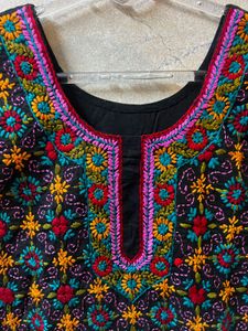 Phulkari Embroidered Black Kurta