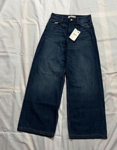 Pull&amp;Bear Wide Leg Dark Wash Denim Jeans