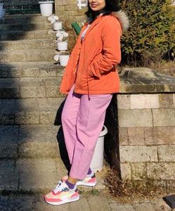 Max Orange Winter Jacket with Fur Hood