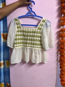 Chic Crochet & Sheer Sleeve Top