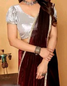 Elegant maroon Velvet Saree specially for girls