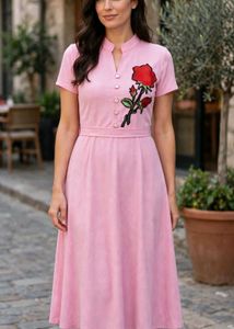 Pink Rose Patch Midi Dress cum kurti