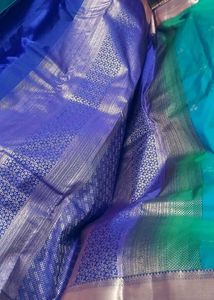 Elegant Teal Saree with Silver Zari Border