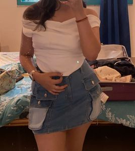 y2k denim white washed skirt