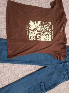 Brown Graphic T-Shirt + Cargo Jeans