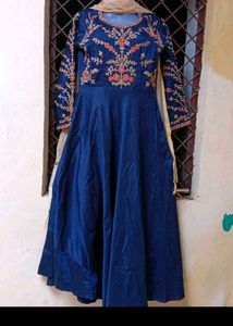 bust 40 Elegant Navy Blue Embroidered Anarkali Gow