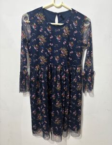 Chic Floral Mesh Sleeve Dress