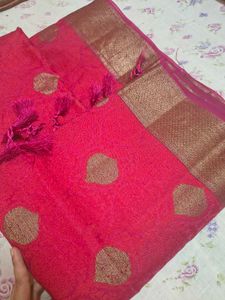 Elegant Rani Pink Saree with Antique Gold Zari Bor