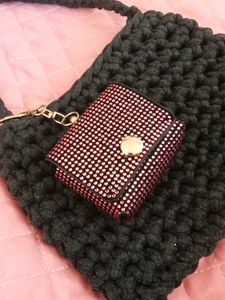 Chunky Knit Tote Bag with Embellished Pouch