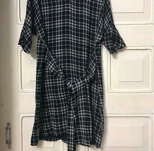AND Branded Plaid Midi Dress with Tie Waist