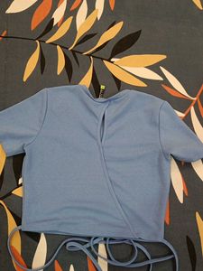Blue Tie-Waist Crop Top