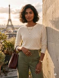 Chic Cream Eyelet Knit Sweater