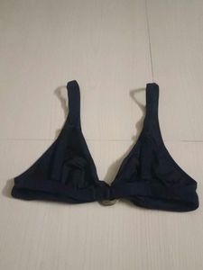 Navy Blue Bikini Top with Gold Ring Detail