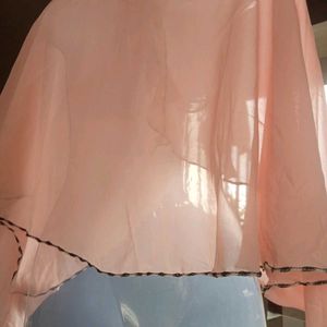 Elegant Pink Ruffled Cape Blouse