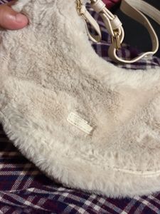 Cream Fuzzy Hobo Bag