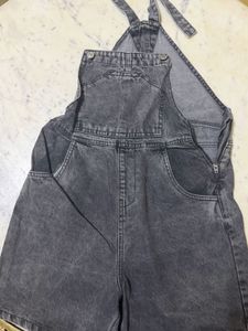 Gray Wash Denim Overalls Shorts