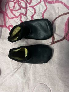 Cute Black leather waterproof snow Baby Booties