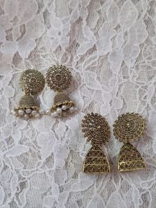 229. Golden Oxidised Jhumka Combo Of 2