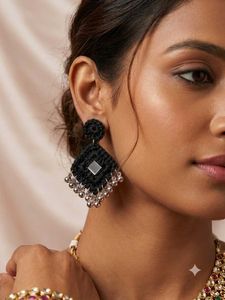 Black Crochet Mirror Earrings(Navratri)