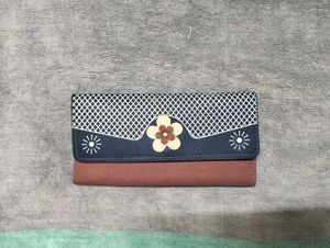 Cute Navy Blue Tri-Fold Clutch with 🌺🌹accent