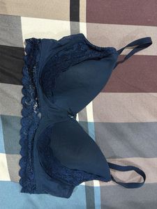 Navy Blue Lace Trim Bra 40c