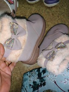 Sparkle Cute Pink Boots with Bow