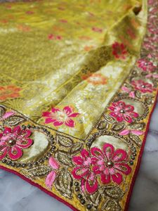 Embroidered Yellow  Saree with Blouse