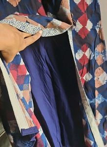 Blue Diamond Print Cold Shoulder Kurta