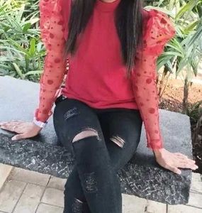 Red Polka Dot Sleeve Top