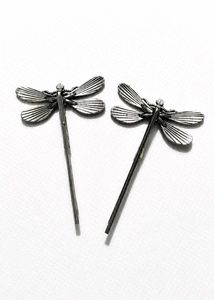Vintage-Style Silver Dragonfly Hair Clips (Set of