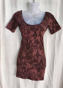 Brown Lace Print Short Sleeve bodycon