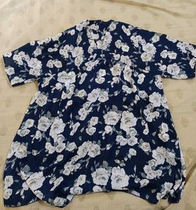 Navy Blue Floral Print Tunic Top