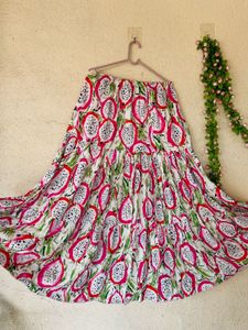Dragon Fruit Print Tiered Maxi Skirt