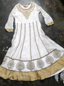 ✨ Beautiful White &amp; Gold Anarkali Dress
