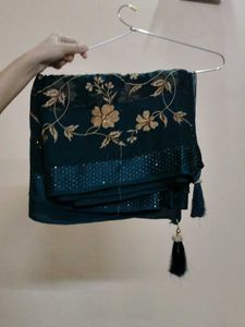 Elegant Dark Green Embroidered Saree