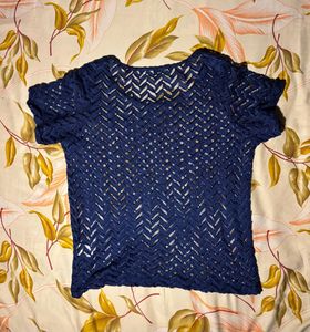 Navy Crochet Knit Top